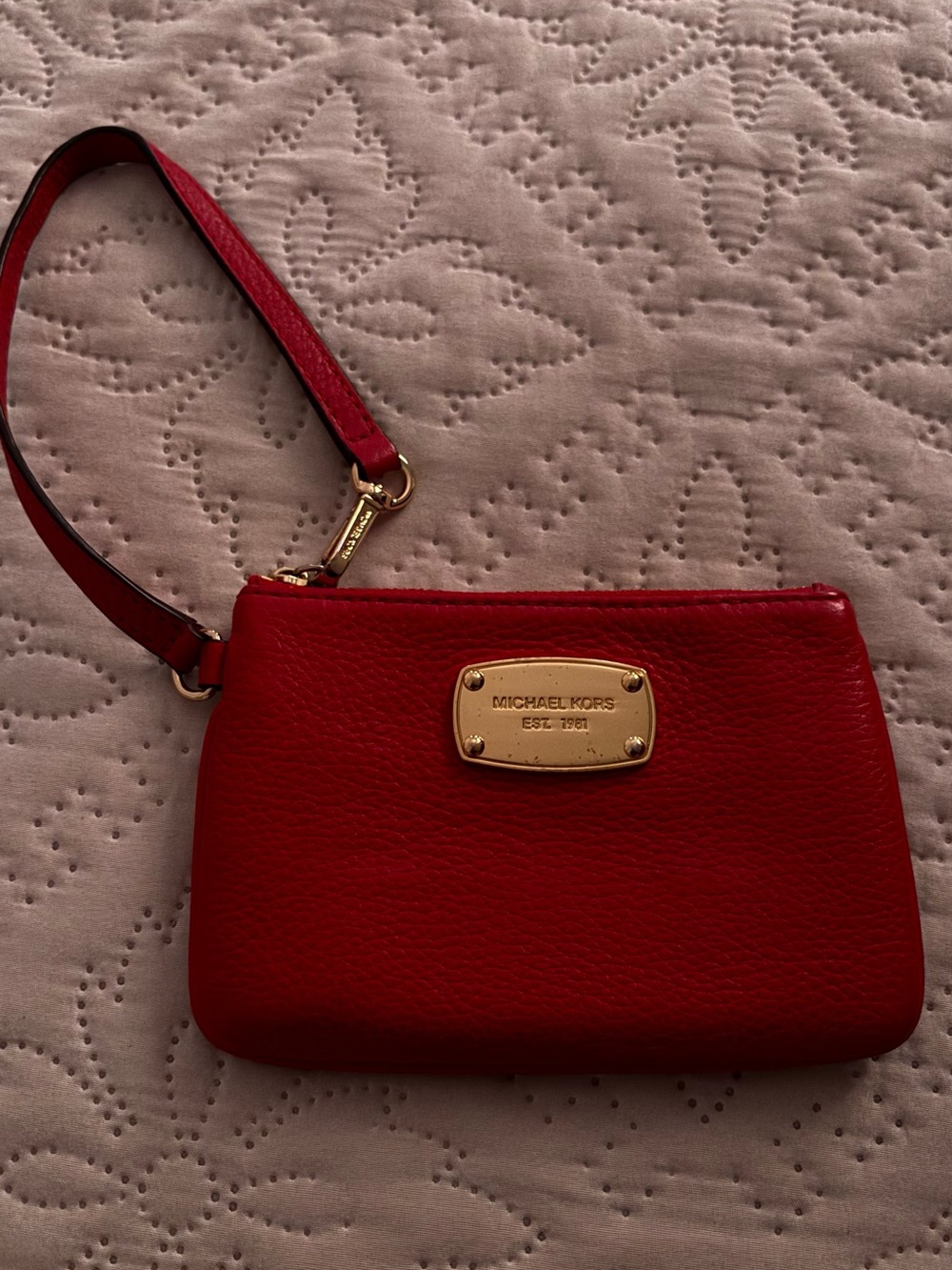 Michael Kors Red Leather Wristlet with Gold Plate